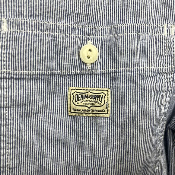 Denim & Supply Ralph Lauren Womens M Shirt Cotton Blue Pinstripe Button Front - Picture 3 of 7